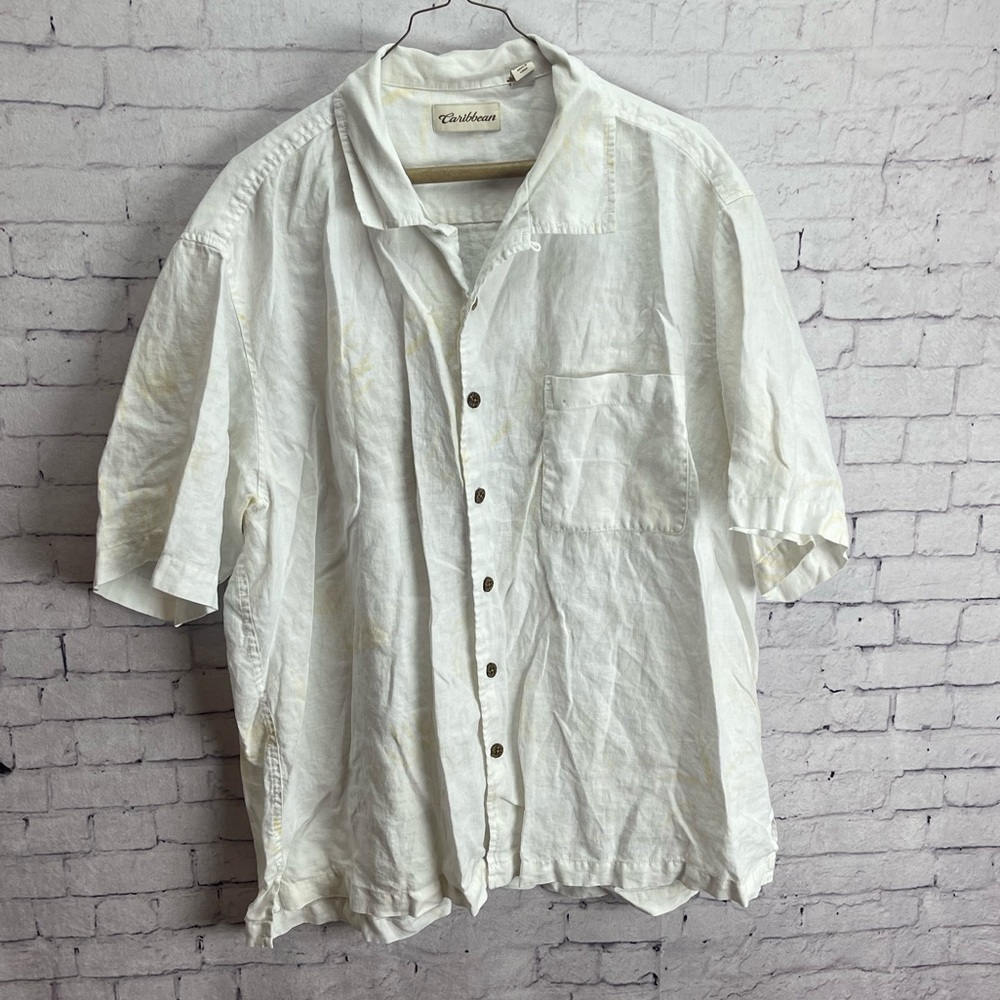 Caribbean Hawaiian print button down shirt Mens XL
